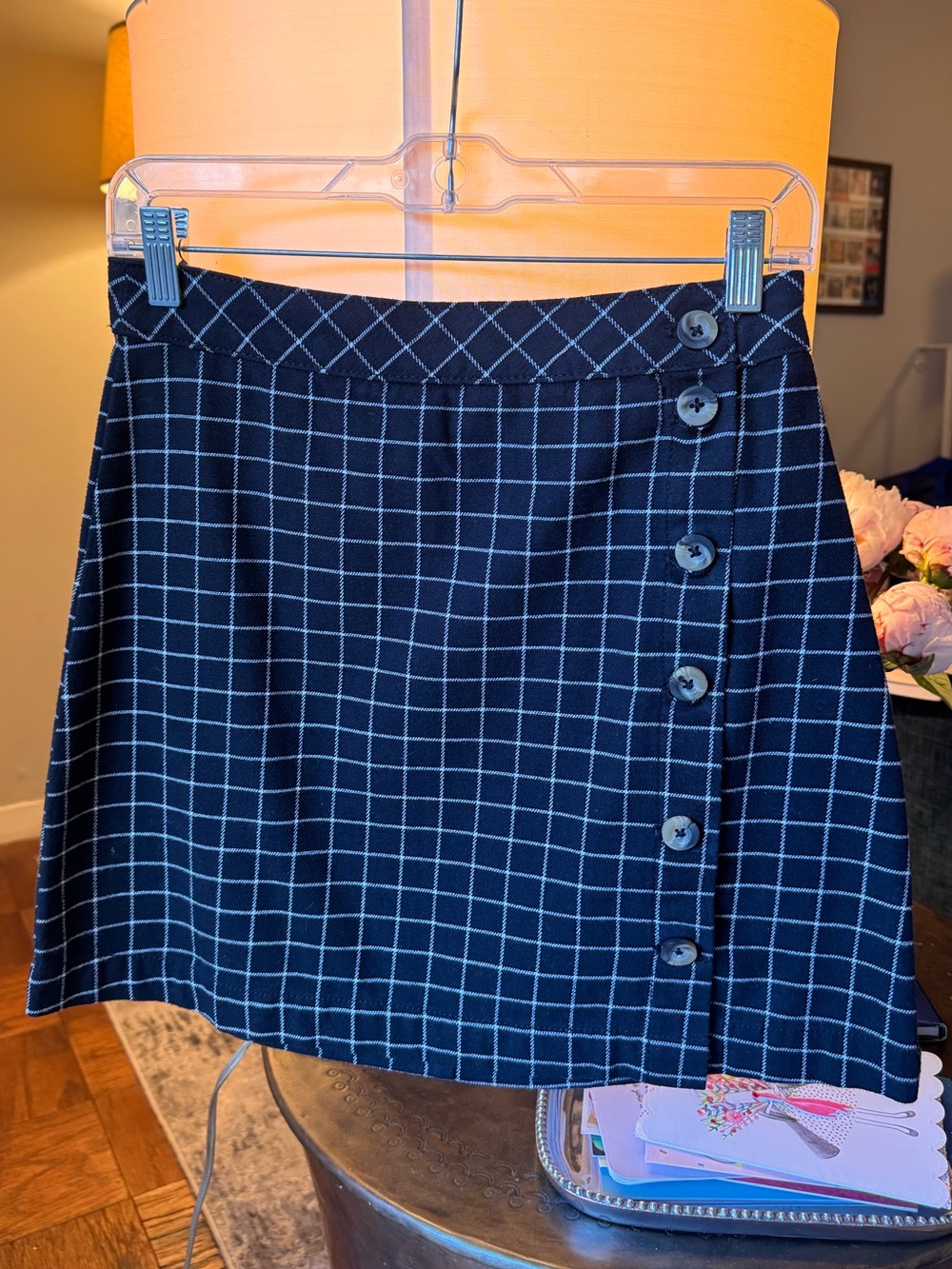 H&M Black Windowpane A-Line Mini Skirt with Side Buttons